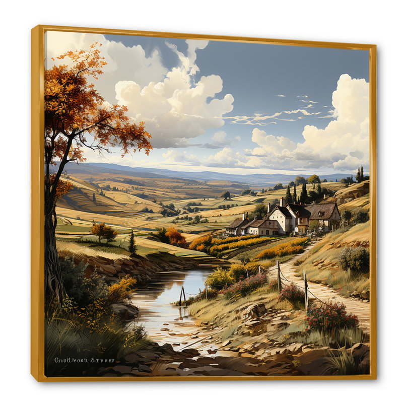 Vineyard Charm Landscape III, H 36 po x l 36 po x P 1,5 po, Cadre flottant doré