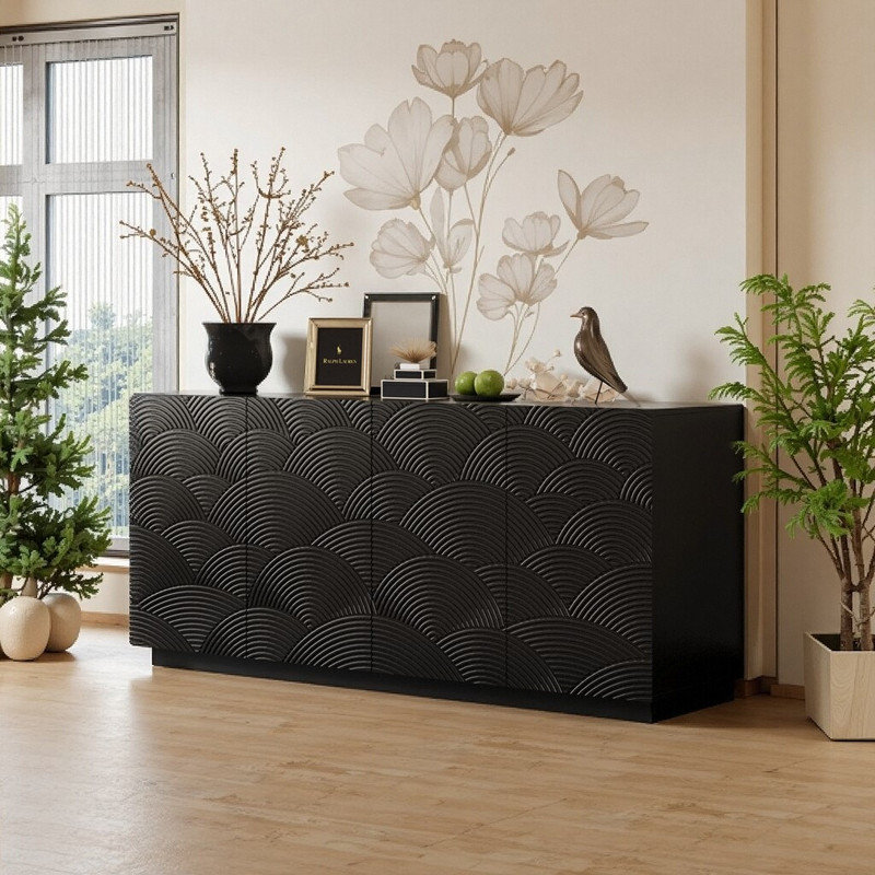 Buffet de 59 po avec 4 portes et 59 po avec armoire de rangement moderne et moderne avec armoire anti-basculement autoportante pour la cuisine et le salon