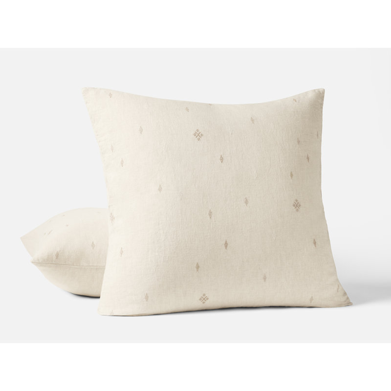 Taie décorative brodée Cambria, Euro, Chambray naturel / brun