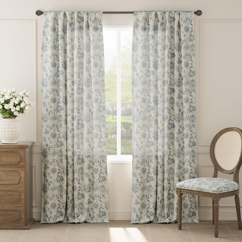 Rideaux en lin avec passe-tringle, Bleu, L 50 po x L 96 po
