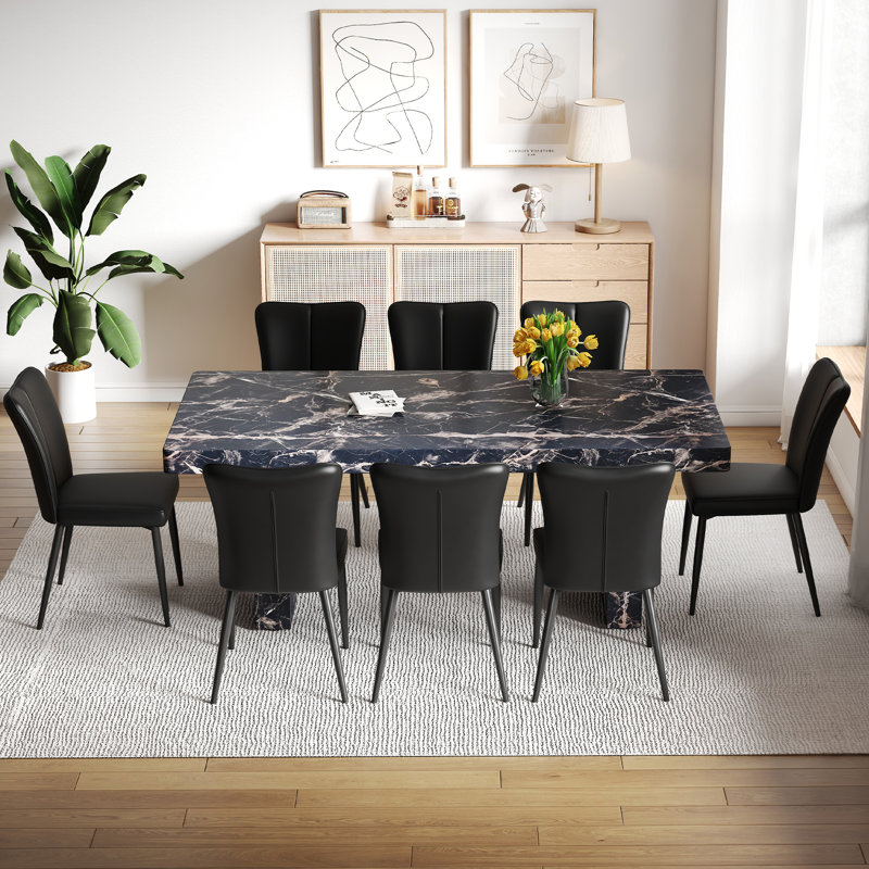 Ensemble de salle à manger luxueux en marbre noir avec matériau en bois aggloméré, style élégant pour la maison et le bureau