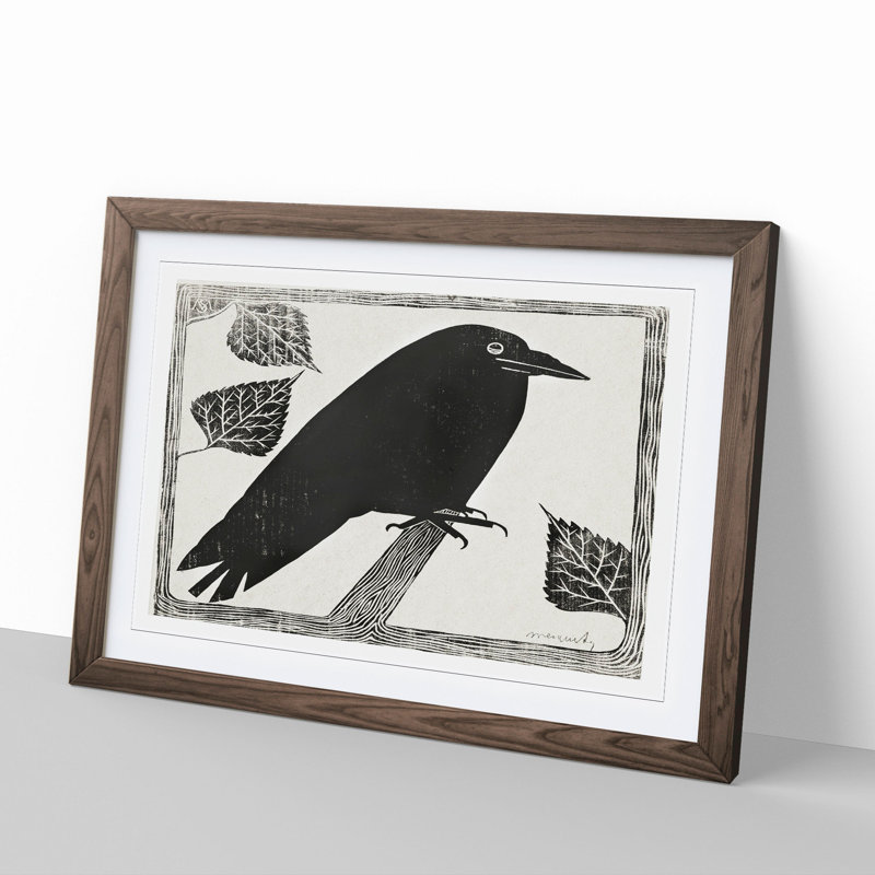 Crow by Samuel De Mesquita - Picture Frame Painting, 48cm H x 65cm W x 2cm D, Walnut Framed
