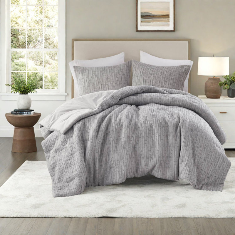 Ensembles de literie luxueux et moderne, tissu riche en coton pour très grand / très grand californien, confort toutes saisons gris anthracite