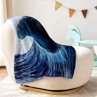 Jeté en molleton bleu ultra doux en flanelle, imprimé grand bord de mer