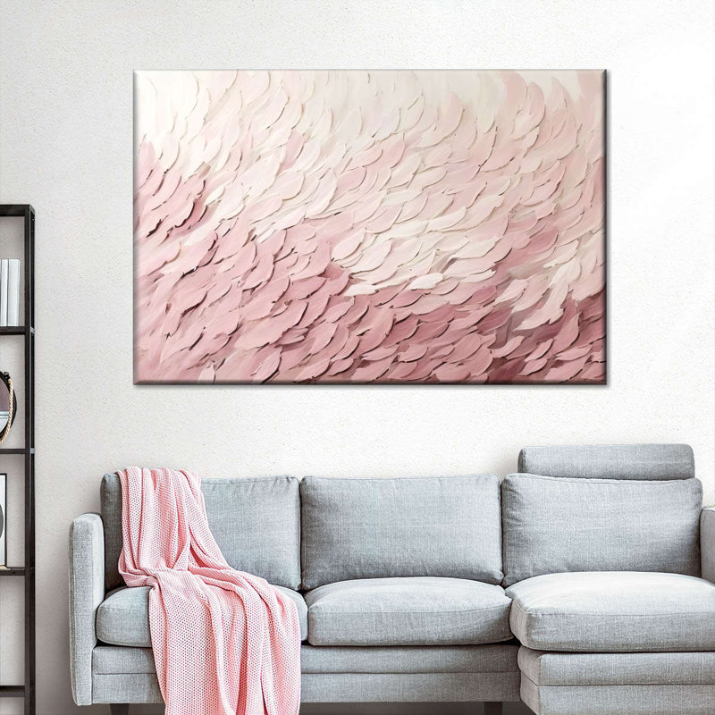 Feuilles roses abstraites sur toile, H 32 po x l 48 po x P 1,25 po