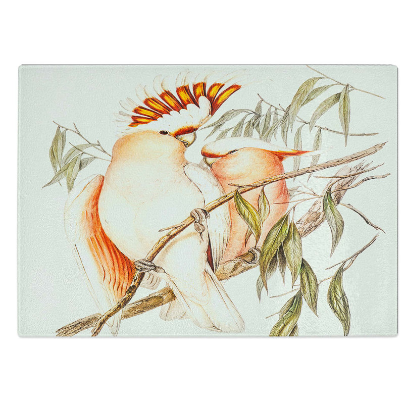 Glass Leadbeater's Cockatoos by Elizabeth Gould Chopping Board, 39 cm W x 28.5 cm L