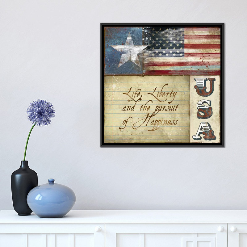 « usa » par carol robinson, impression sur toile tendue, H 18 po x l 18 po x P 1,5 po, Toile avec cadre noir, Pas de tapis