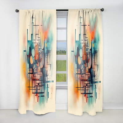Merridale - Orange Blue Abstract Maze II - Modern Velvet Curtain - Room Darkening - 1 panel