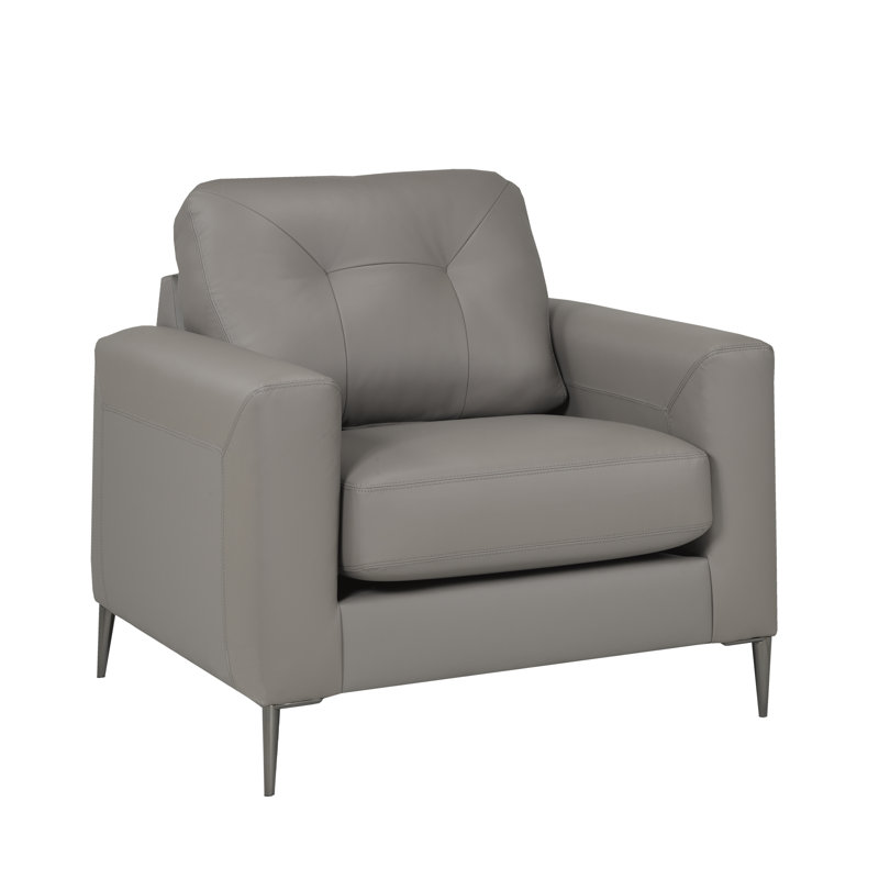 Fauteuil capitonné en cuir véritable de 38 po de largeur, Bois cuir véritable