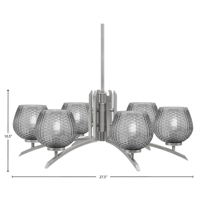 Lustre à 6 lumières kurve illustré en finition graphite avec verre texturé de 6 po, Fumée