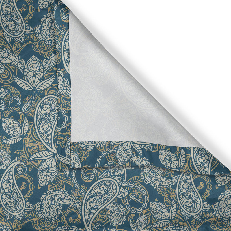 Rideau à œillets décoratif à 2 panneaux East Urban Home Paisley, 50 po, bleu foncé et beige, L 50 po x L 108 po