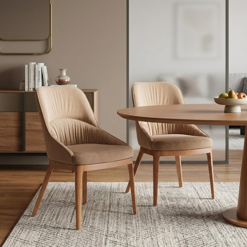 Ensemble de deux chaises d'appoint rembourrées brun clair et brun