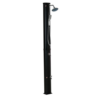 7' Outdoor Solar Heated Shower With 360 Rotating Rainfall & Handheld Shower Head, Foot Shower Faucet, Temperature And Pressure Adjustable, Holds 9.2 Gallons For Backyard Pool
