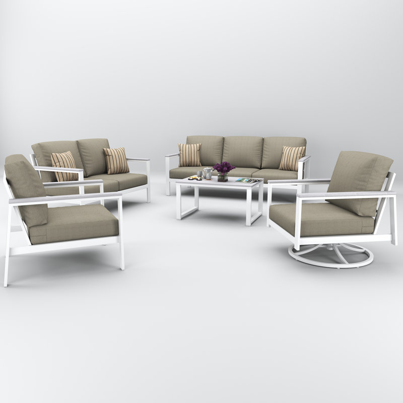 Ensemble de conversation avec coussins Sunbrella pour 7 personnes Townsend, Palette colombe, Blanc