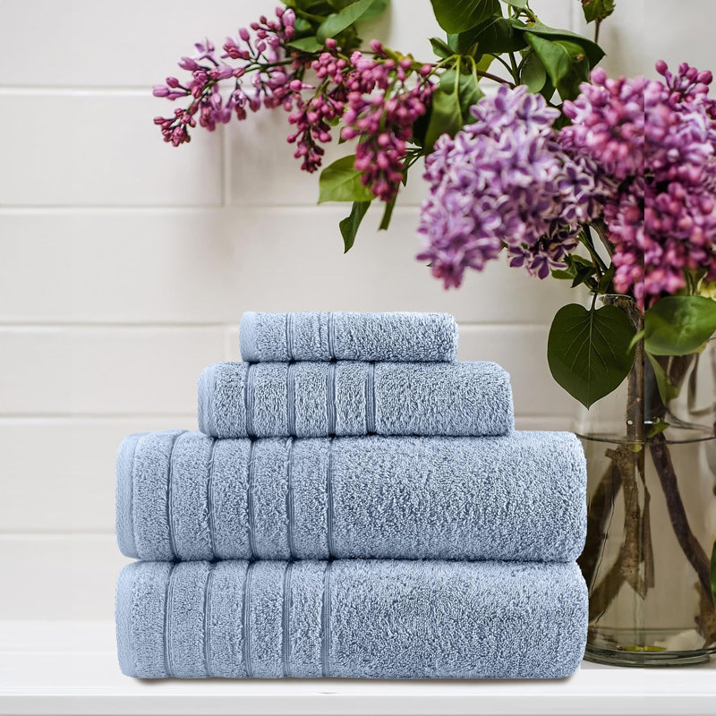 Shantae 100% Turkish Cotton Towel Set - Piece, Plush, Lightweight, and Highly Absorbent - Set of 4, Blue
