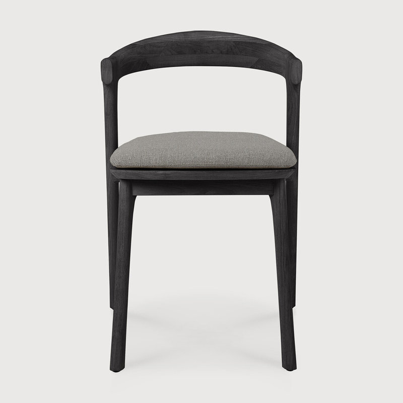 Bok Outdoor Dining Side Chair, Teak Black Frame/Mocha Cushion