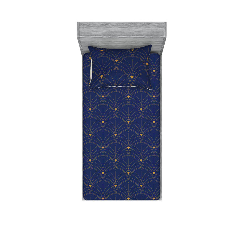 Microfiber Floral Sheet Set, Twin XL Sheet Set + 1 Pillowcase, Navy Blue/Sand Brown