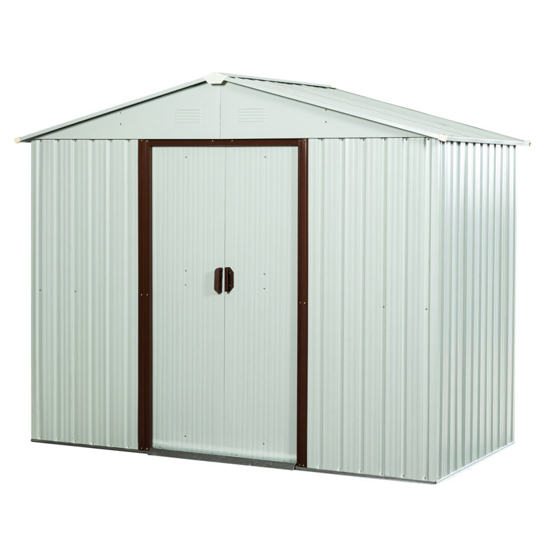 Remise de rangement en métal blanc 8 pi x 4 pi avec panneaux et cadres galvanisés, Blanc