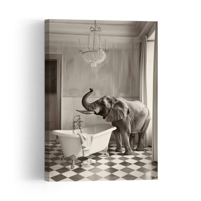 Elephant'S Elegant Bathtub Classic Elegant Playful Elephant Wildlife Wall Art Print 1 Piece Wrapped Canvas Wall Art