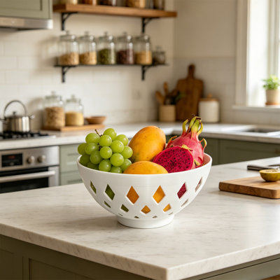 Coupe à fruits rhombique, bol décoratif géométrique moderne et aéré, bol de rangement pour fruits, bonbons et autres gourmandises, idéal pour la cuisine, le comptoir ou la table.