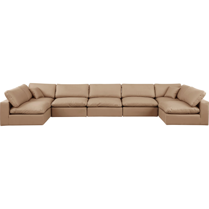 Huspon Upholstered U-Shaped Sectional Reversible, Tan Vegan Leather