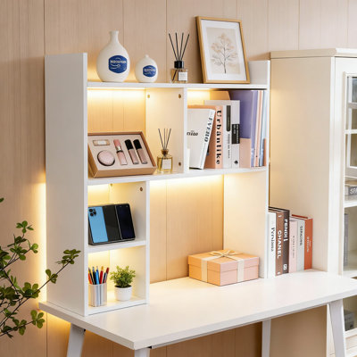 Desktop Bookshelf Organizer With 5 Shelves, Multipurpose Desk Hutch For Computer Desk, Sturdy 3-Tier Storage Display Rack For Office, Dorm, And Home