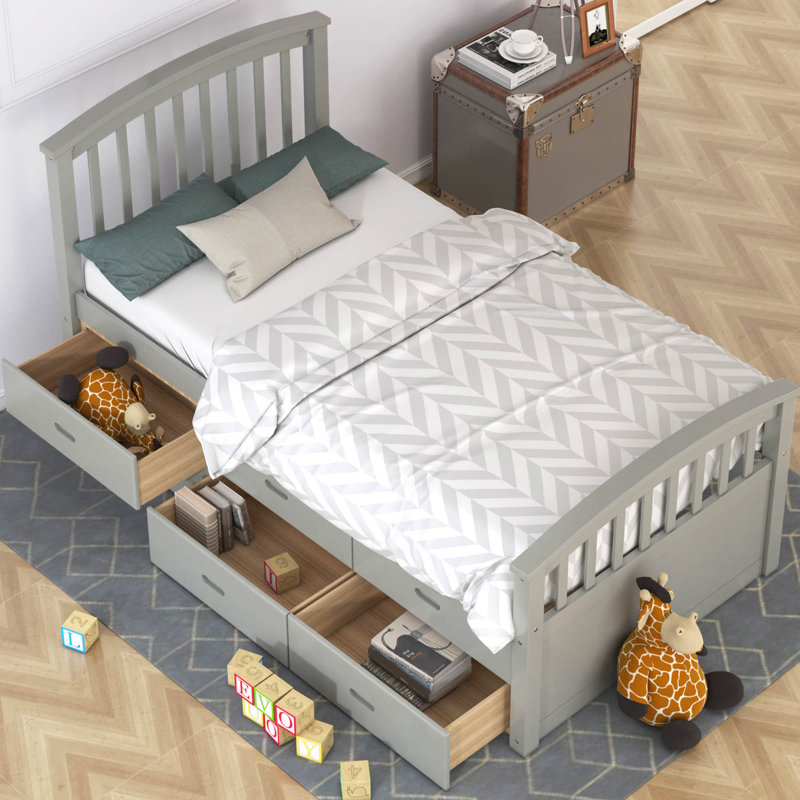 Lit plateforme simple 6 tiroirs Tirto, gris