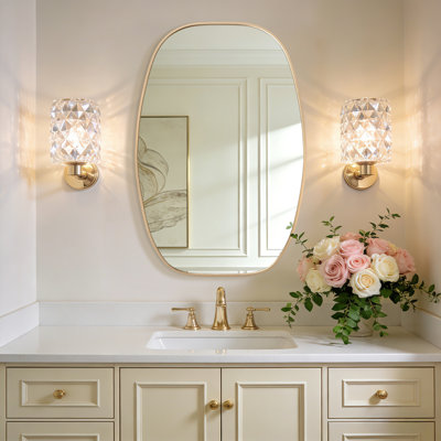 Oval Bathroom Mirror, Brushed Aluminum Alloy Frame Vanity Wall Mirror For Bedroom, Living Room, Hanging Or Leaning Horizontal Or Vertical