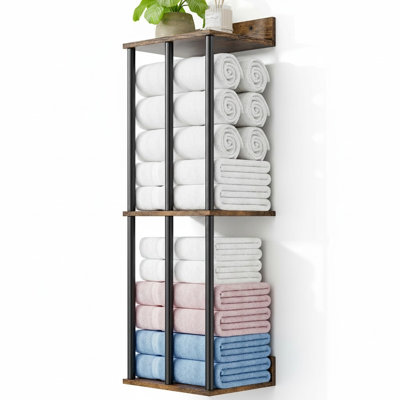 Porte-serviettes mural avec tablette en bois