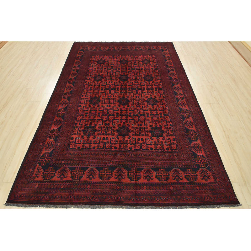 Tapis rouge nouvel âge en laine 6 pi 8 po x 9 pi 7 po Morand