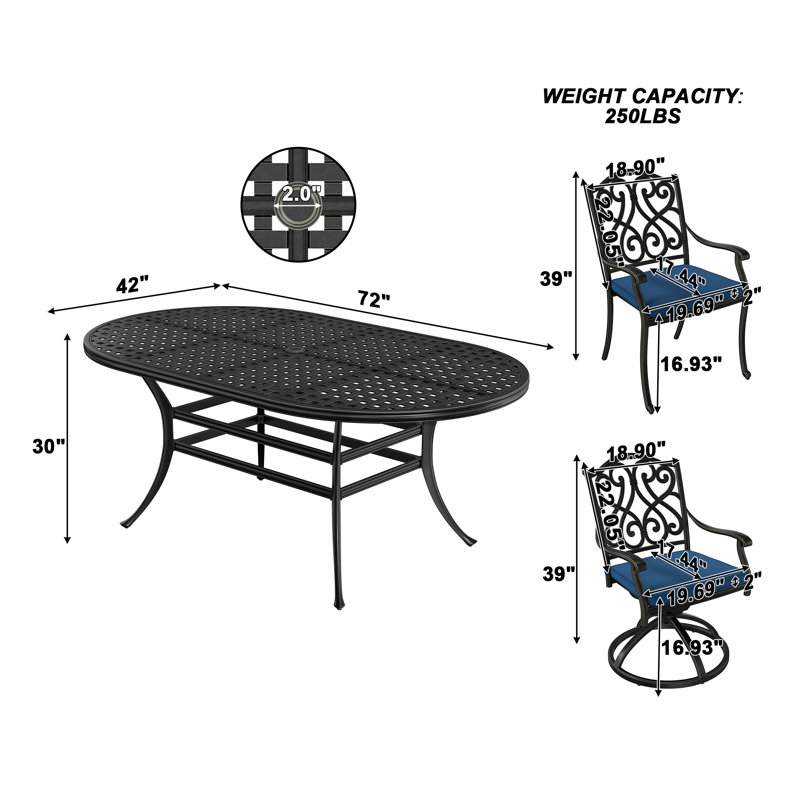 Ensemble de salle à manger en aluminium avec coussins 41,97 po Lidio
