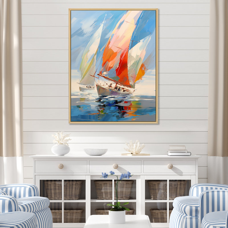 Fresin voilier abstrait, vents I - Bateau à voile, reproduction d'art sur toile encadrée, H 44 po x l 34 po x P 1,5 po