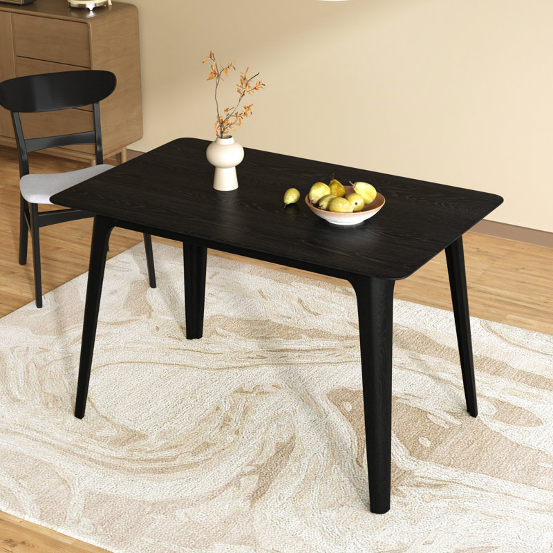 Table de salle à manger rectangulaire en esthétique Mid-Century, pieds en bois d'hévéa massif noir, plateau en faux bois d'aspect grain naturel, profondeur de 29,04 po, support de 250 lb, plateau à assemblage rapide nécessitant peu d'entretien, idéal