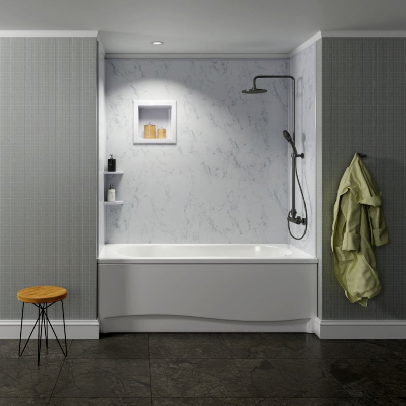 Mur de douche à quatre panneaux H 96 po x P 48 po, Blanc