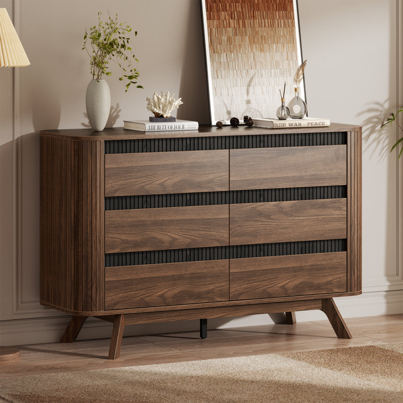 6-drawer Dresser 47.2"w Double Dresser Wide Dresser, Brown/STURDY