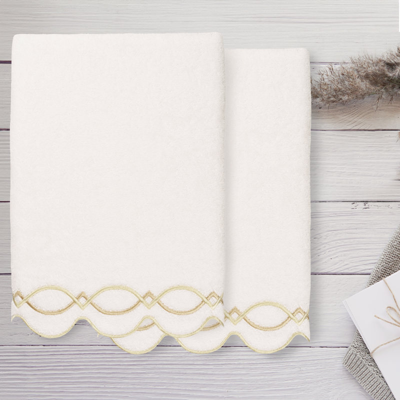  Ensemble de serviettes de bain 100% coton DIAMOND CHAIN 2 pièces, Blanc / beige, Serviette de bain - paquet de 2