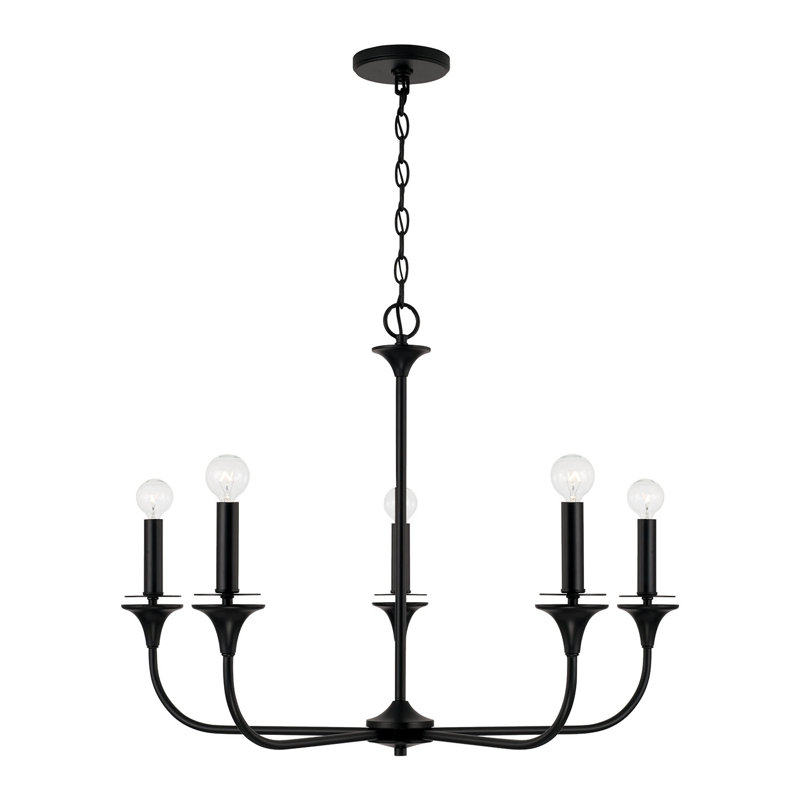 5 - Light Dimmable Classic / Traditional Chandelier, Matte Black
