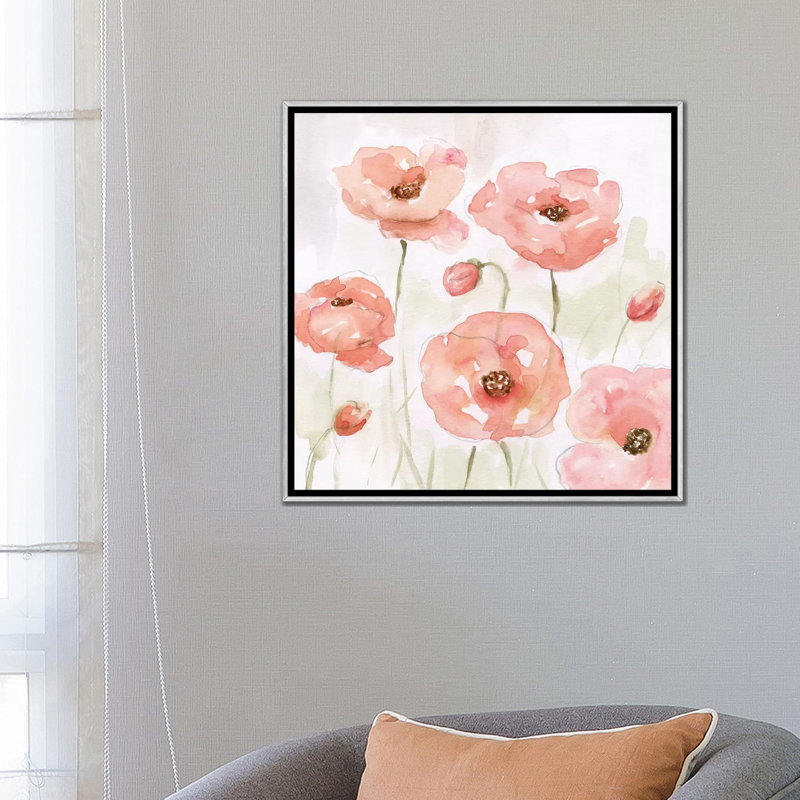 "Spring Poppies I" par Nan, reproduction d’art, Toile avec cadre argenté, Pas de tapis, H 26 po x l 26 po x P 1,5 po