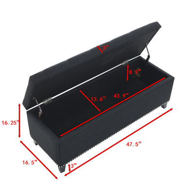 Pouf de rangement, banc de rangement avec charnière à fermeture sécurisée, pouf capitonné en lin pour salon
