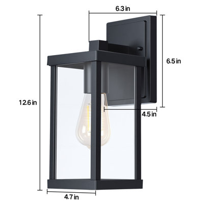 Abat-jour extérieur rectangulaire en verre transparent avec détecteur de crépuscule à l'aube - noir