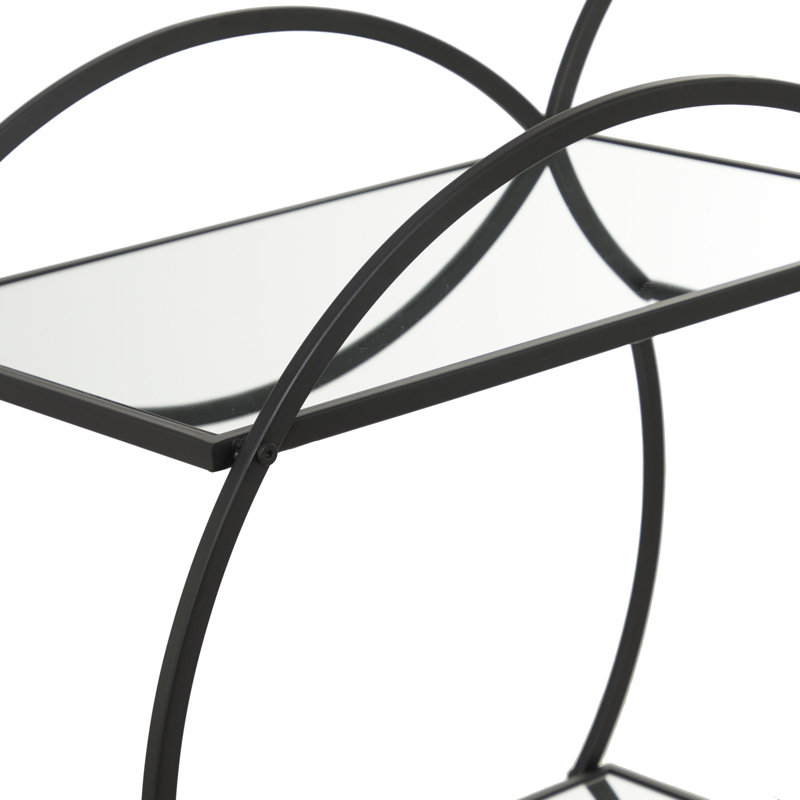  Bray Gold Metal Rolling Round 2 Mirrored Shelf Bar Cart with Top Handle, Black
