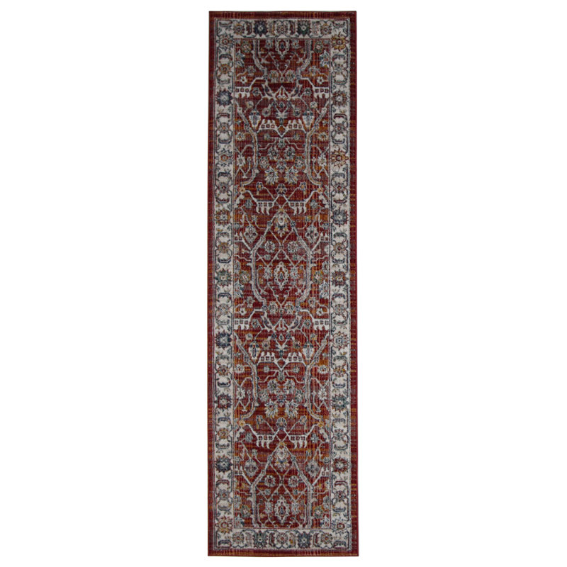 Oriental Machine-Made Red/Ivory Area Rug, Runner 2'8" x 10'