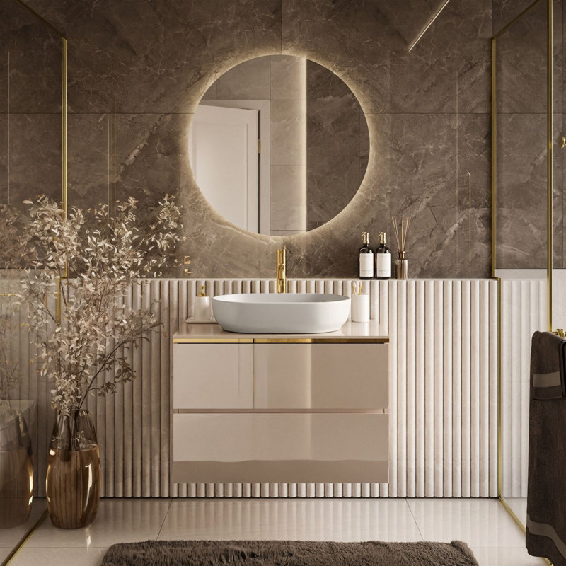 Single Bathroom Vanity with Vessel Ceramic Basin, Oval, mirror included
