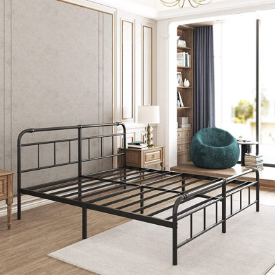 Mariah Queen Size Metal Bed Frame, 40" Tall Headboard & 14" Platform Height, Heavy-Duty Steel, Industrial Style, Squeak-Free, Under Bed Storage, No Box Spring Required