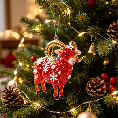 Christmas Decor 2PC Fire Goats Christmas Tree Pendant Ornament Hanging Decor For Indoor Home Party Festival Decoration Holiday Present For Family And Friend