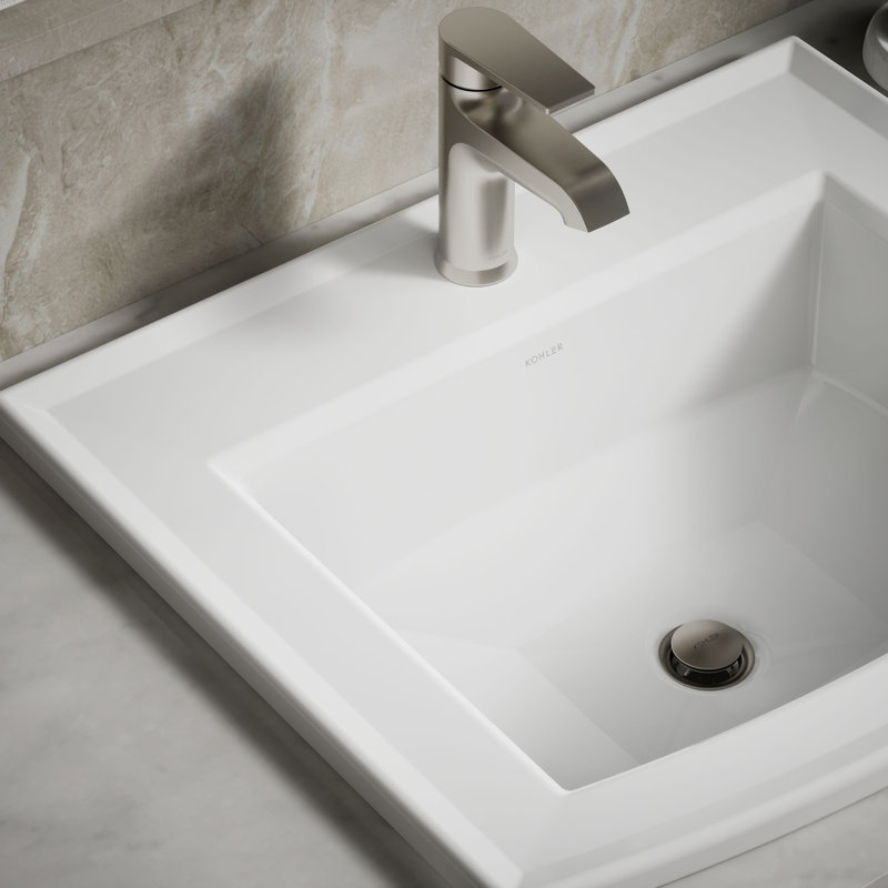 Archer® Vitreous China Rectangular Drop-In Bathroom Sink with Overflow, White, Single Hole 