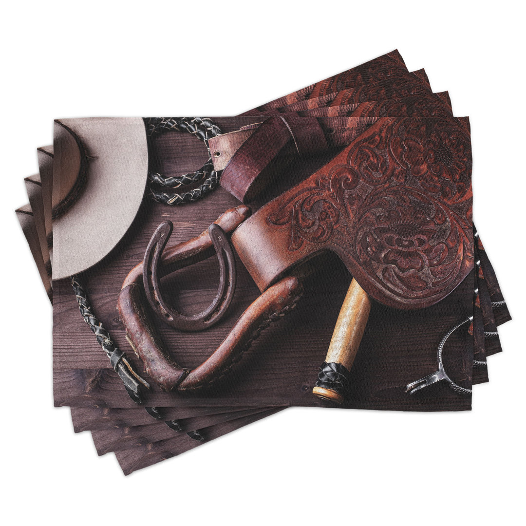 Platzdeckchen 4er Set, Rustikaler Rodeo Cowboy, Braun