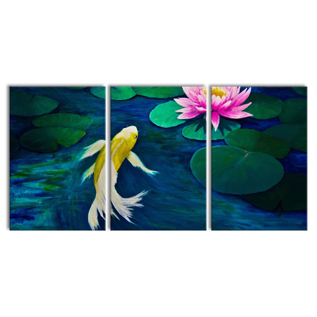 3-tlg. Leinwandbilder-Set Koi mit Seerose Kunst