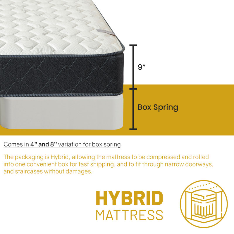 Gayatri 9-Inch Medium Firm TightTop Single Sided Hybrid Mattress with Box Spring/Foundation, Low Profile (4”), King