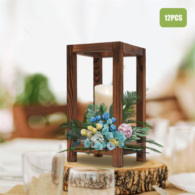 12 Pack Wooden Wedding Lantern Centerpiece Solid Wood For Wedding Decoration